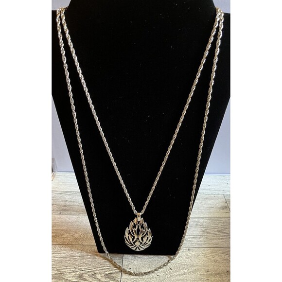 Vintage Trifari Silver Plated Double Chain Pendant Necklace Signed - Picture 1 of 6